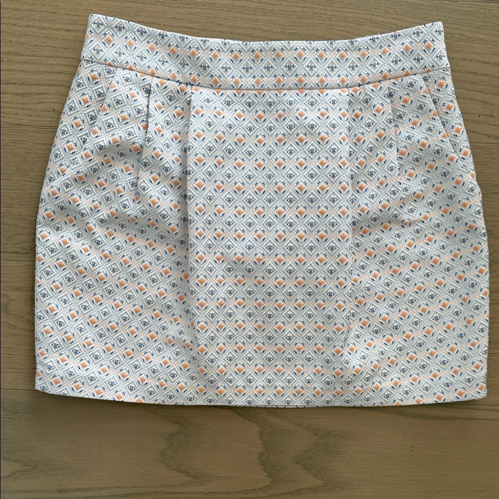 Club Monaco White Geo-Print Pencil Skirt with Orange and Blue Accents